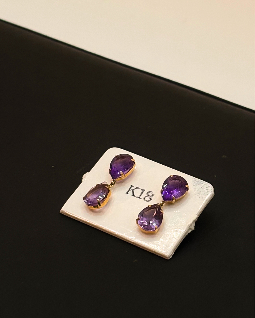 18K Solid Gold Amethyst Double Drop Earrings