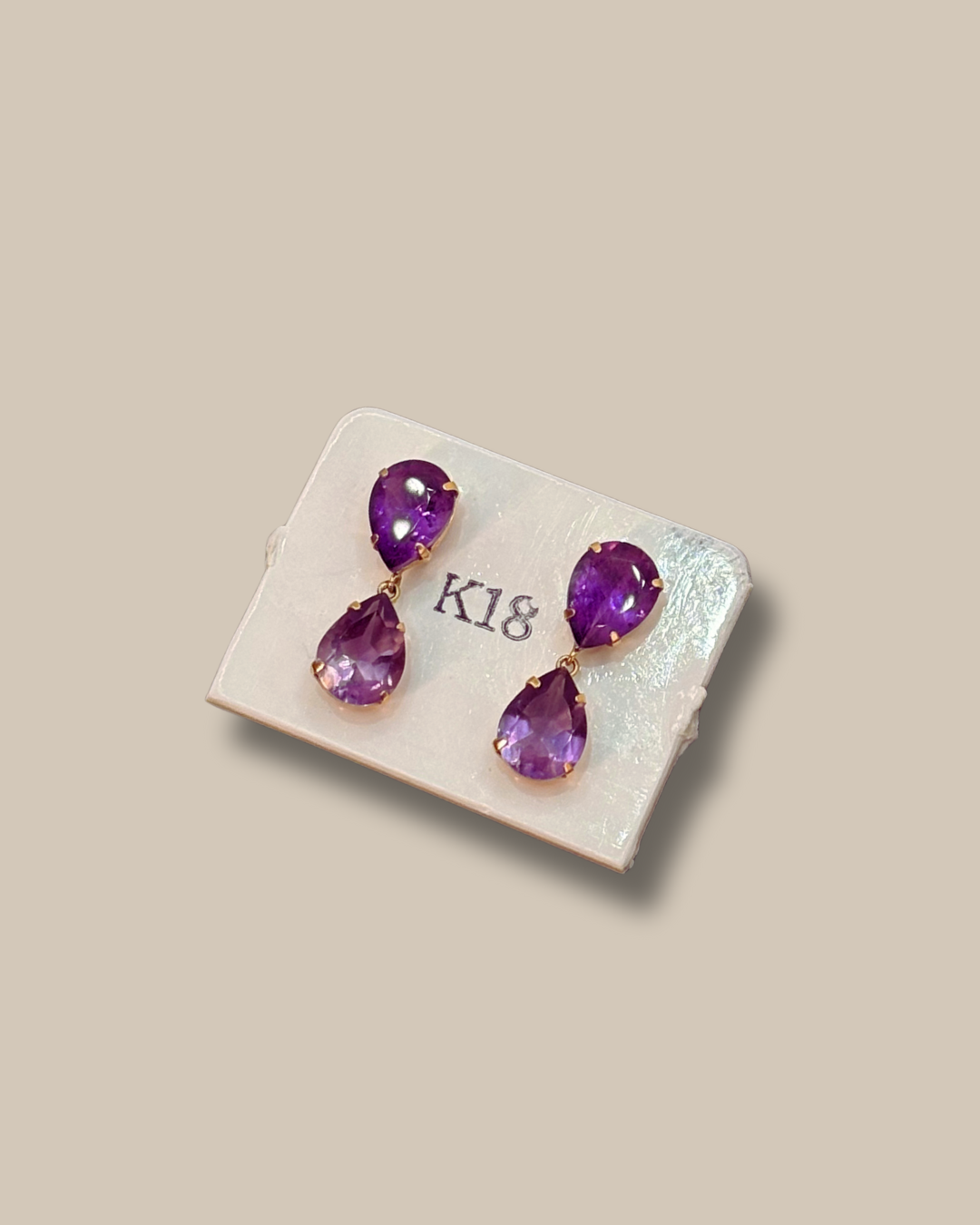 18K Solid Gold Amethyst Double Drop Earrings
